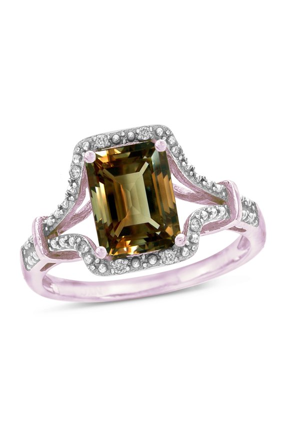 � Octagon Emerald Cut 8x6 Genuine Smoky Quartz Vintage Look Split Shank Ring