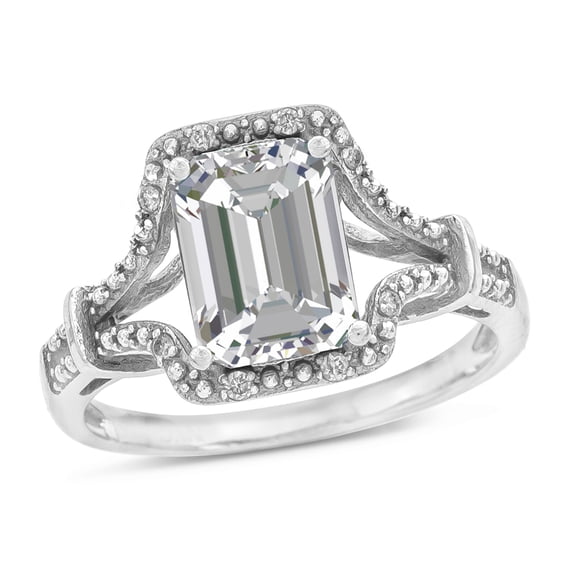 Star K� Octagon Emerald Cut 8x6 Genuine White Topaz Vintage Look Split Shank Ring