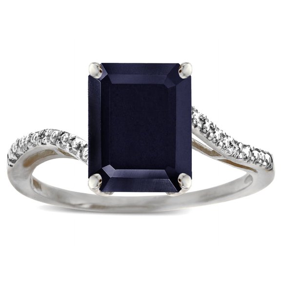 Star K � Octagon Emerald Cut Big Stone 10x8 Black Sapphire Bypass solitaire ring