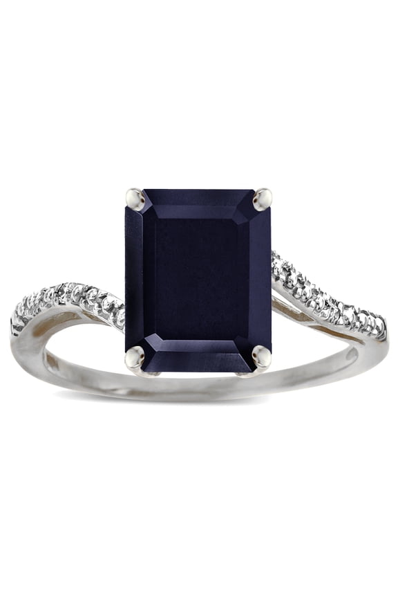 � Octagon Emerald Cut Big Stone 10x8 Black Sapphire Bypass solitaire ring