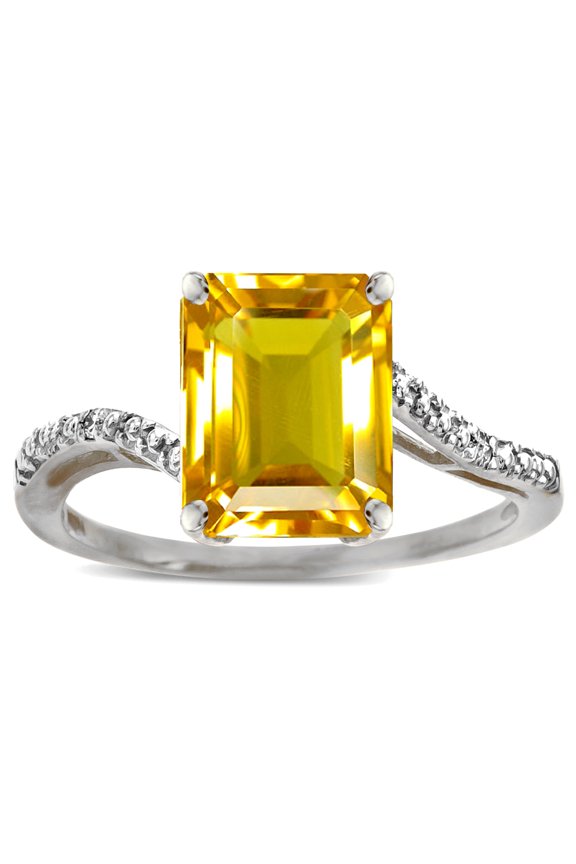 � Octagon Emerald Cut Big Stone 10x8 Citrine Bypass solitaire ring