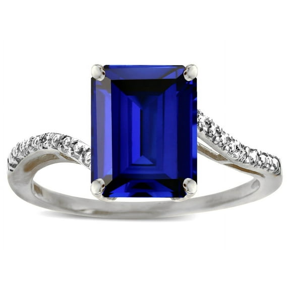 Star K � Big Stone Octagon Emerald Cut 10x8 Created Sapphire Bypass solitaire ring