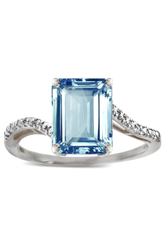 � Octagon Emerald Cut Big Stone 10x8 Sky Blue Topaz Bypass solitaire ring