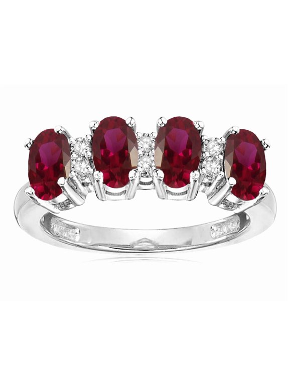 � Oval 5x3 Created Ruby 4 Four Stone Band Ring