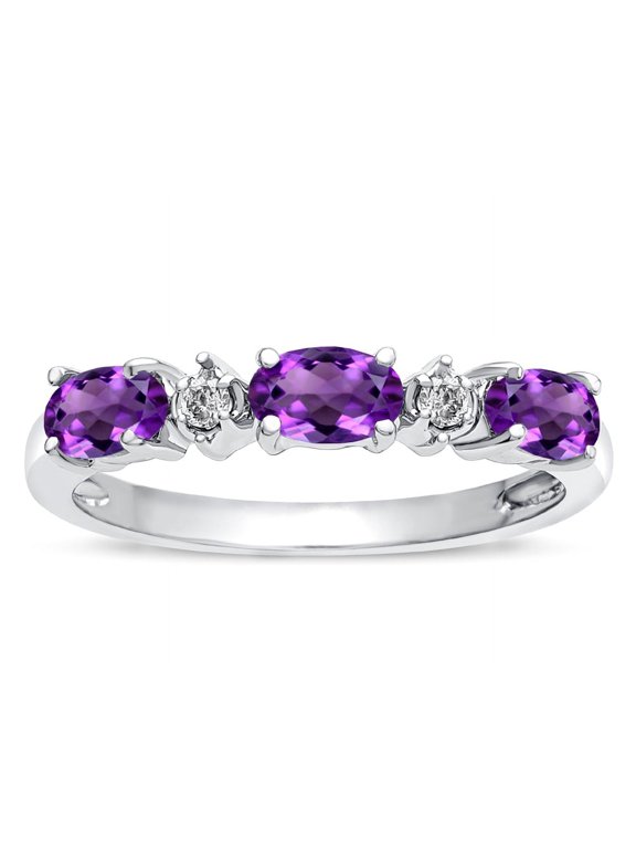 � Oval 5x3 Genuine Amethyst three stone oval band