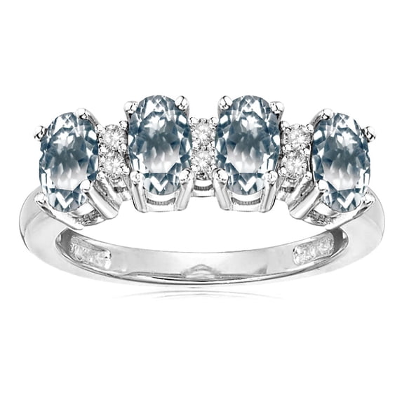Star K� Oval 5x3 Genuine Aquamarine 4 Four Stone Band Ring