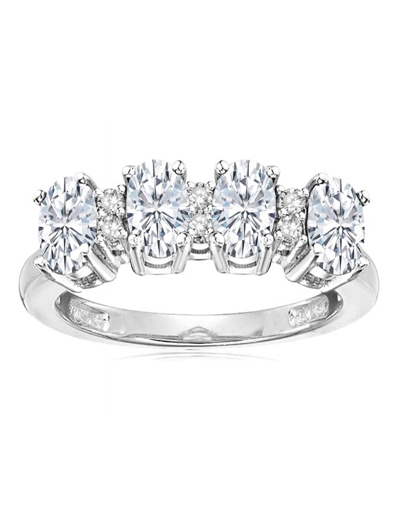 � Oval 5x3 Genuine White Topaz 4 Four Stone Band Ring