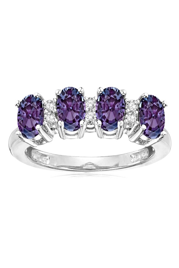 � Oval 5x3 Simulated Alexandrite 4 Four Stone Band Ring