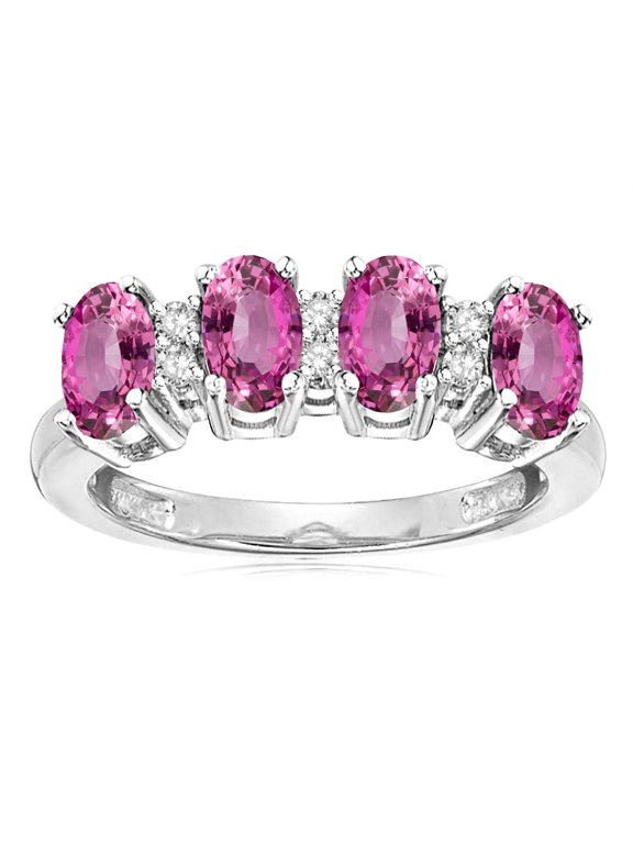� Oval 5x3 Simulated Pink Tourmaline 4 Four Stone Band Ring