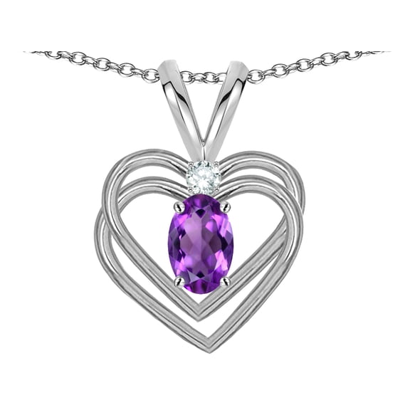 Star K� Oval 5x3mm Genuine Amethyst Knotted Double Heart Pendant Necklace