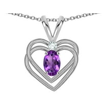 Star K� Oval 5x3mm Genuine Amethyst Knotted Double Heart Pendant Necklace