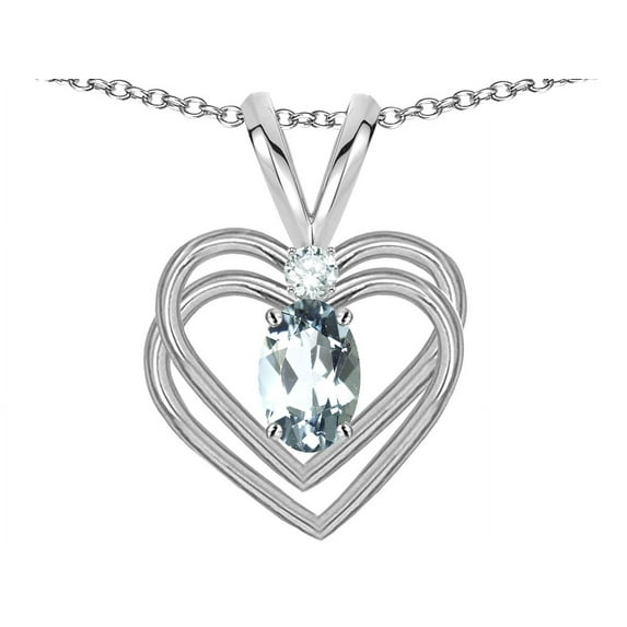 Star K� Oval 5x3mm Genuine Aquamarine Knotted Double Heart Pendant Necklace