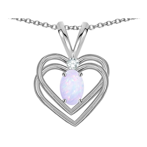 Star K� Oval 5x3mm Genuine Opal Knotted Double Heart Pendant Necklace