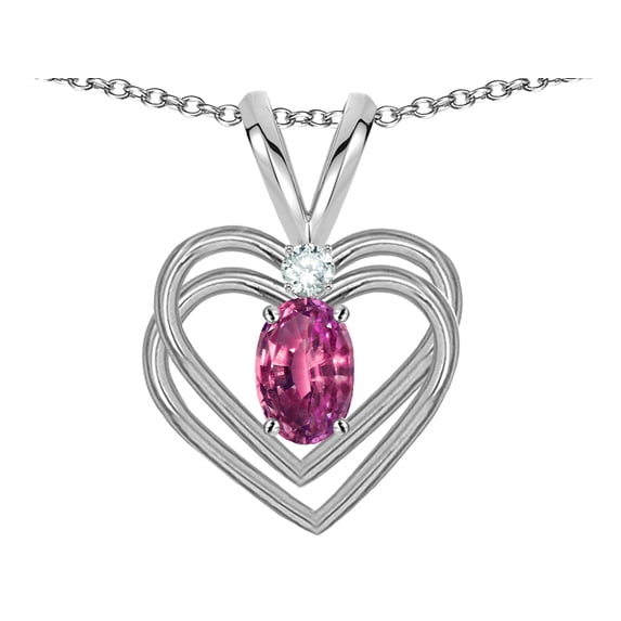 Star K� Oval 5x3mm Genuine Pink Tourmaline Knotted Double Heart Pendant Necklace