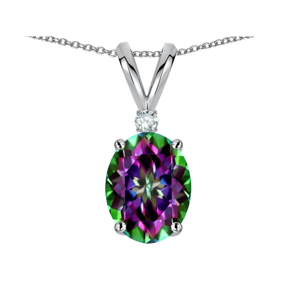 Star K� Oval 7x5mm Rainbow Mystic Topaz Classic Rabbit Ears Pendant Necklace