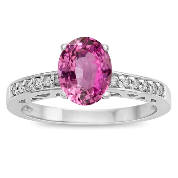 Star K � Oval 8x6 Created Pink Sapphire Channel Set Engagement Promise Ring
