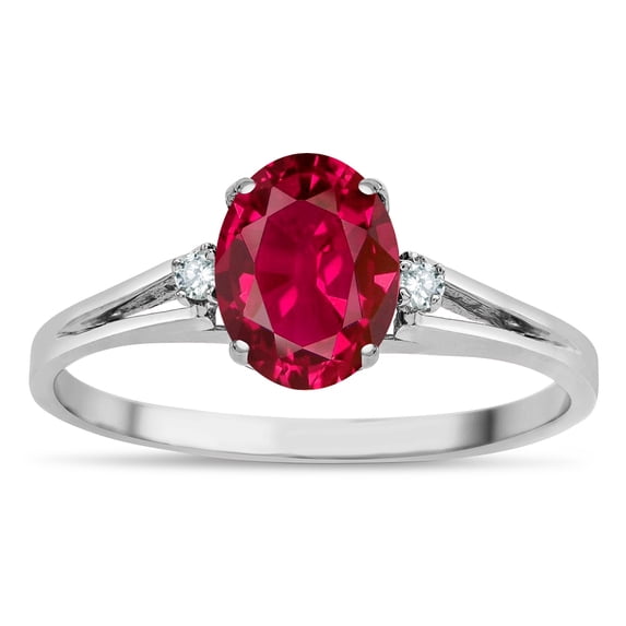 Star K � Oval 8x6 Created Ruby Split Shank Three Stone Engagement Promise Ring