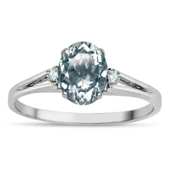 Star K � Oval 8x6 Genuine Aquamarine Split Shank Three Stone Engagement Promise Ring