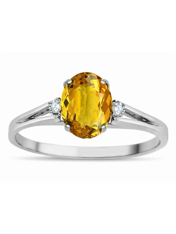 � Oval 8x6 Genuine Citrine Split Shank Three Stone Engagement Promise Ring
