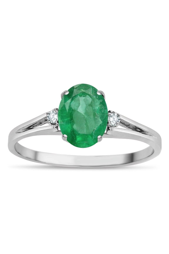 � Oval 8x6 Genuine Emerald Split Shank Three Stone Engagement Promise Ring