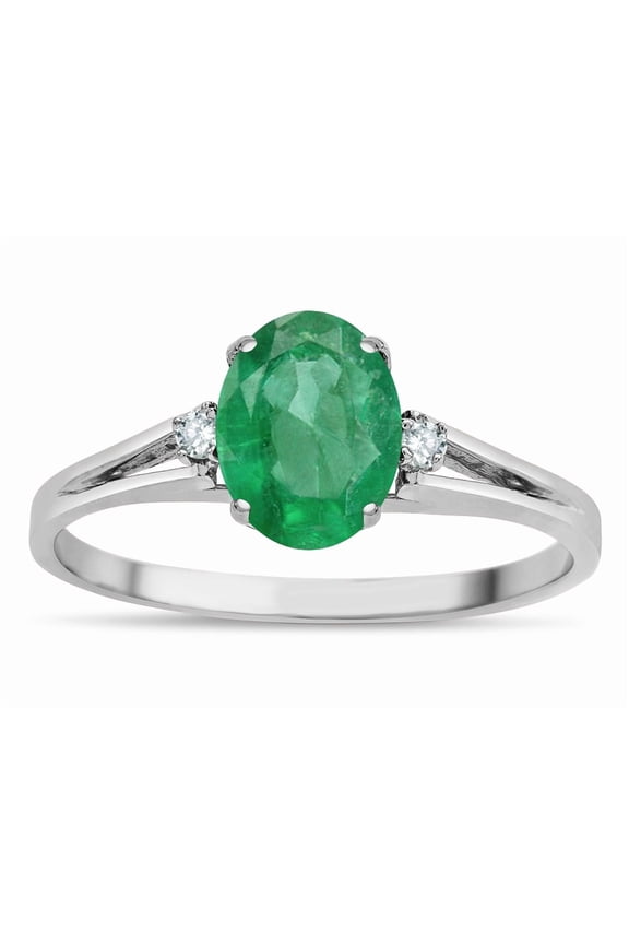 � Oval 8x6 Genuine Emerald Split Shank Three Stone Engagement Promise Ring