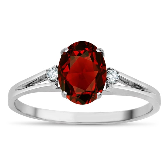 Star K � Oval 8x6 Genuine Garnet Split Shank Three Stone Engagement Promise Ring