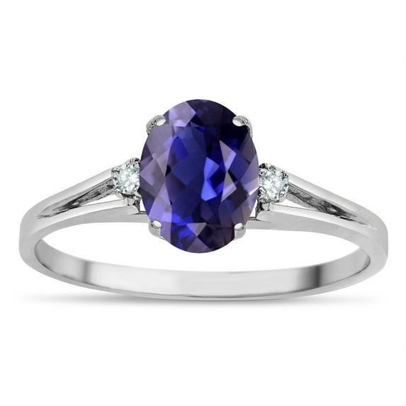 Star K � Oval 8x6 Genuine Iolite Split Shank Three Stone Engagement Promise Ring