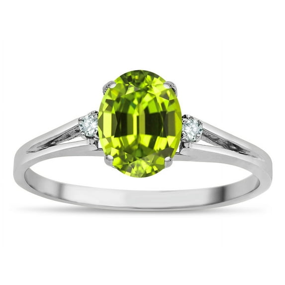 Star K � Oval 8x6 Genuine Peridot Split Shank Three Stone Engagement Promise Ring