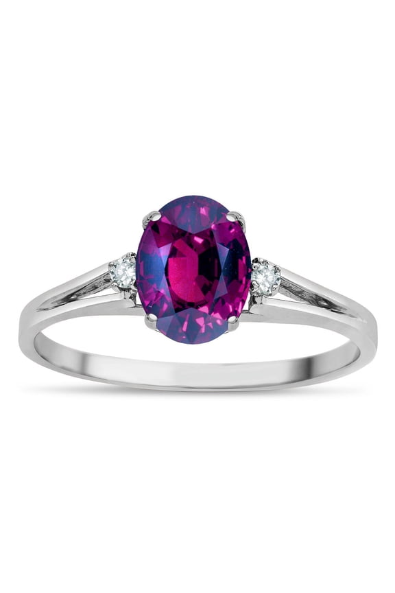 � Oval 8x6 Genuine Rhodolite Split Shank Three Stone Engagement Promise Ring