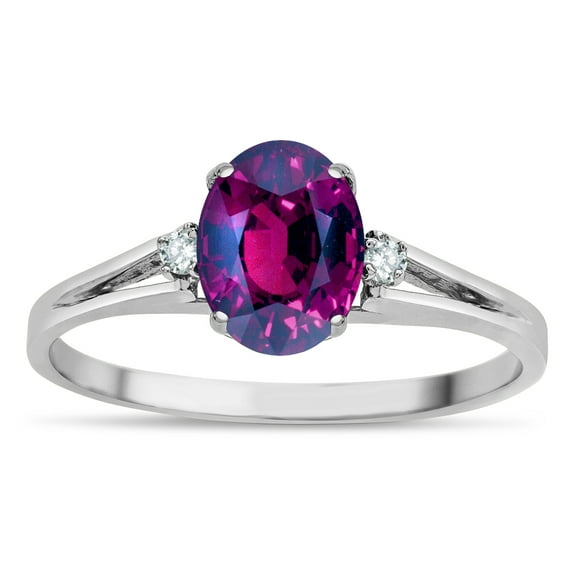 Star K � Oval 8x6 Genuine Rhodolite Split Shank Three Stone Engagement Promise Ring