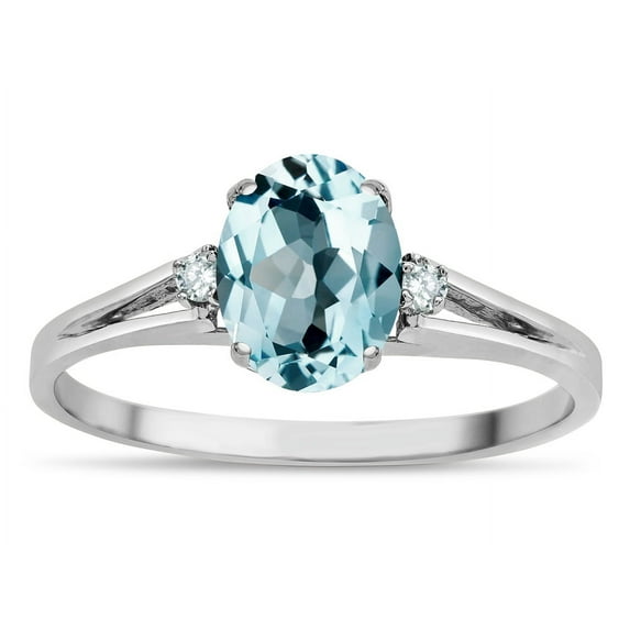Star K � Oval 8x6 Genuine Sky Blue Topaz Split Shank Three Stone Engagement Promise Ring