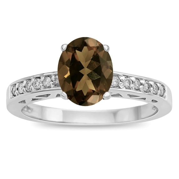 Star K � Oval 8x6 Genuine Smoky Quartz Channel Set Engagement Promise Ring