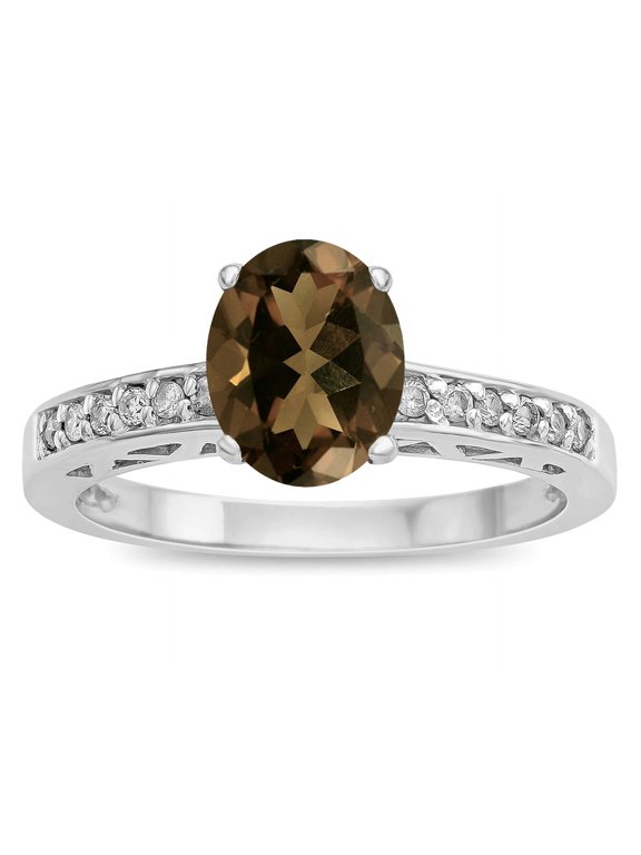 � Oval 8x6 Genuine Smoky Quartz Channel Set Engagement Promise Ring