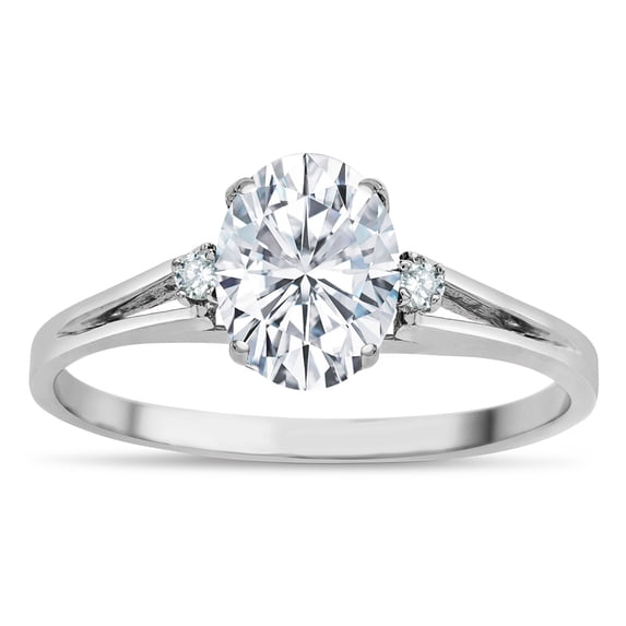 Star K � Oval 8x6 Genuine White Topaz Split Shank Three Stone Engagement Promise Ring