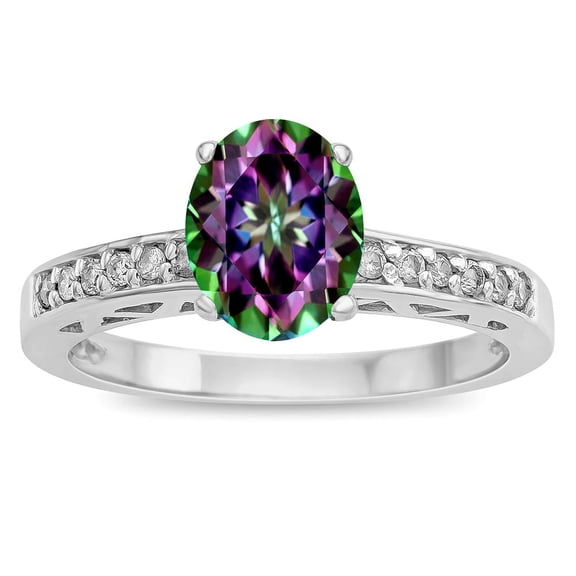 Star K � Oval 8x6 Rainbow Mystic Topaz Channel Set Engagement Promise Ring