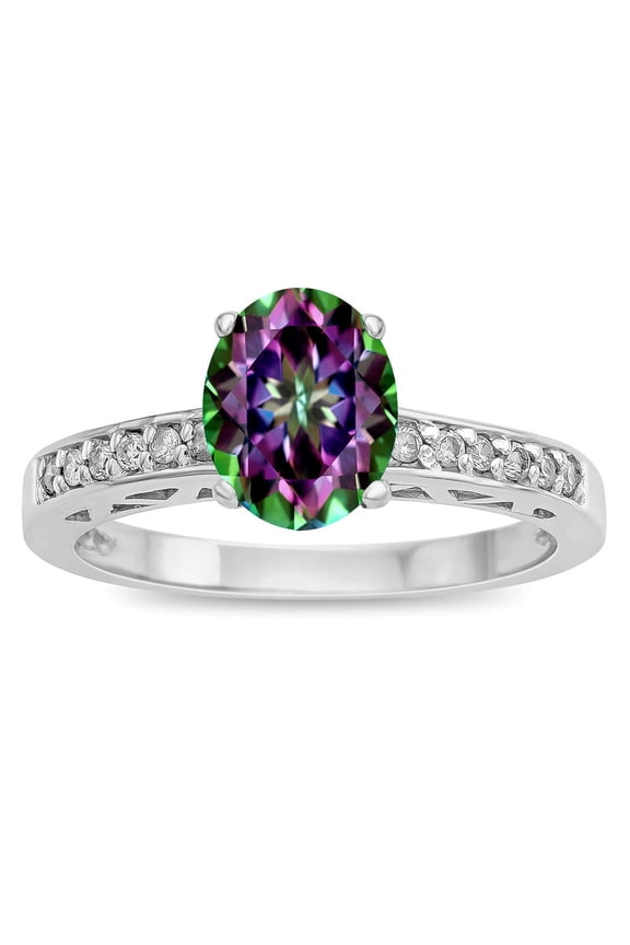 � Oval 8x6 Rainbow Mystic Topaz Channel Set Engagement Promise Ring