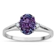 thumbnail image 1 of Star K � Oval 8x6 Simulated Alexandrite Split Shank Three Stone Engagement Promise Ring, 1 of 9