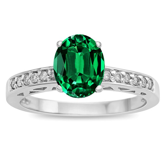 Star K � Oval 8x6 Simulated Emerald Channel Set Engagement Promise Ring