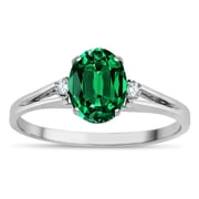 Star K   Oval 8x6 Simulated Emerald Split Shank Three Stone Engagement Promise Ring
