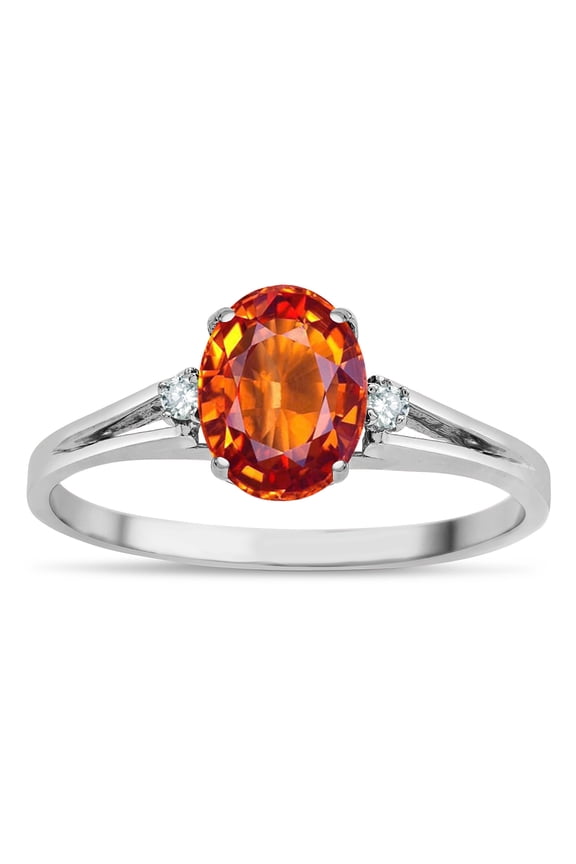 � Oval 8x6 Simulated Orange Mexican Fire Opal Split Shank Three Stone Engagement Promise Ring