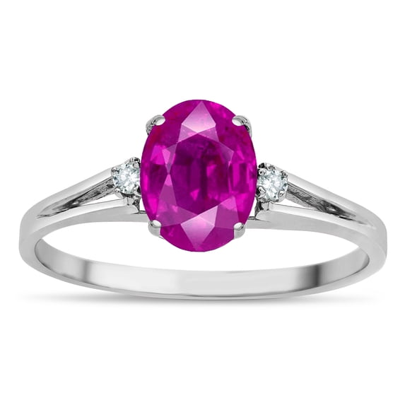 Star K � Oval 8x6 Simulated Pink Tourmaline Split Shank Three Stone Engagement Promise Ring
