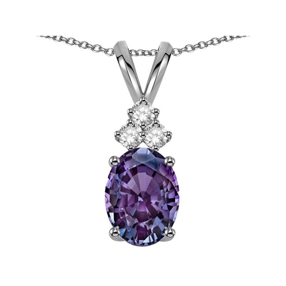 Star Kďż˝ Oval 8x6 mm Simulated Alexandrite Rabbit Ear Pendant Necklace