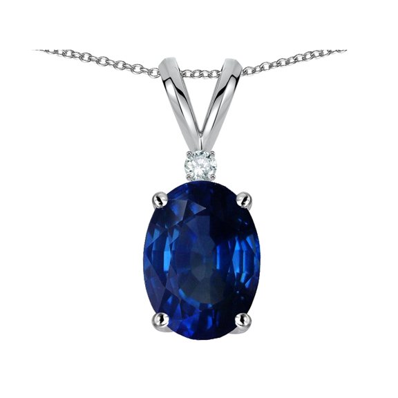 Star K� Oval 8x6mm Created Sapphire Rabbit Ear Pendant Necklace