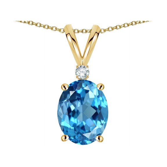 Star K� Oval 8x6mm Genuine Blue Topaz Rabbit Ear Pendant Necklace
