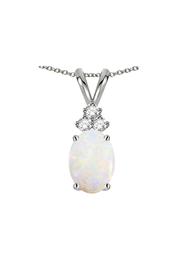 � Oval 8x6mm Genuine Opal Rabbit Ear Pendant Necklace