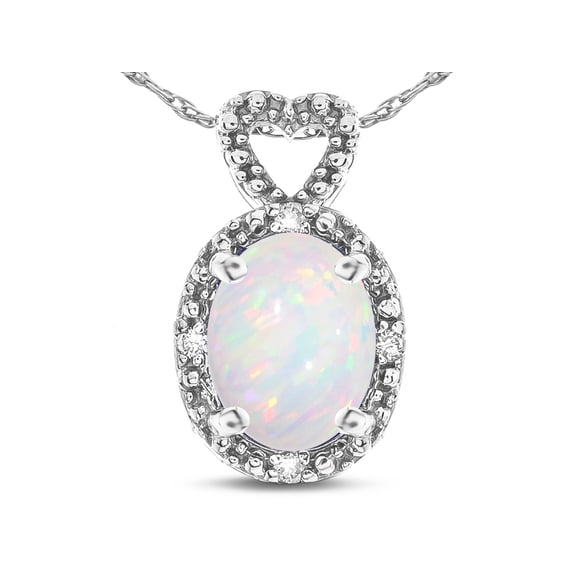 Star K � Oval 8x6mm Genuine Opal Vintage Antique Look Heart Pendant Necklace