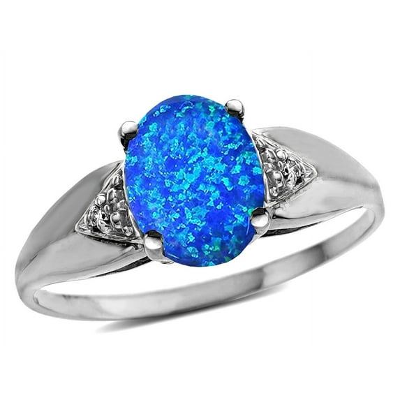 Star K � Oval 9x7 Blue Created Opal trillion miracle setting wide band Ring