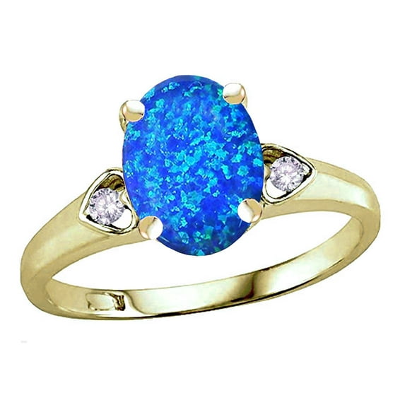 Star K� Oval 9x7 Created Blue Opal Three 3 Stone Heart Engagement Promise Wedding Ring