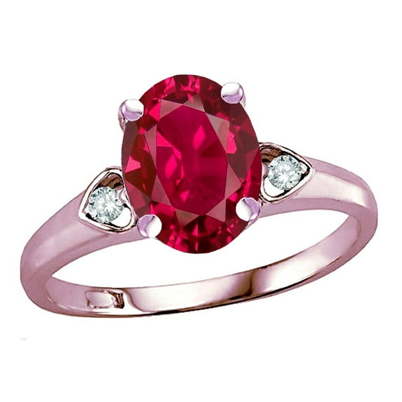 Star K� Oval 9x7 Created Ruby Three 3 Stone Heart Engagement Promise Wedding Ring