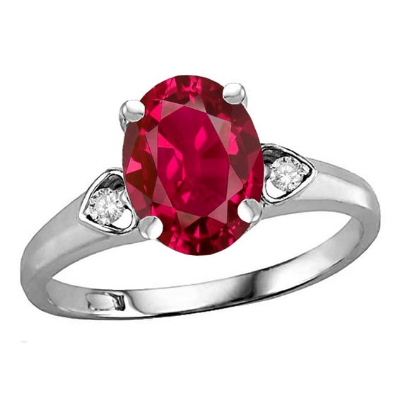 Star K� Oval 9x7 Created Ruby Three 3 Stone Heart Engagement Promise Wedding Ring